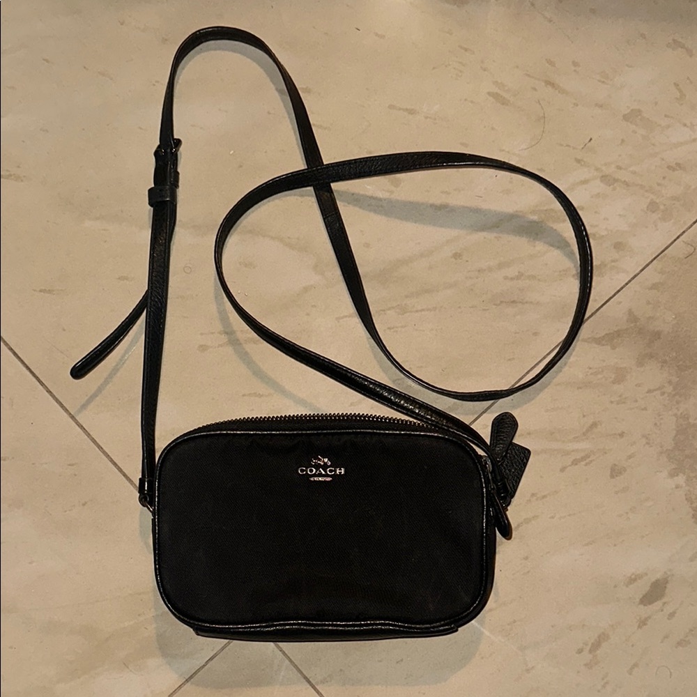 SOLD Nylon Coach Black Crossbody Bag with double zippers